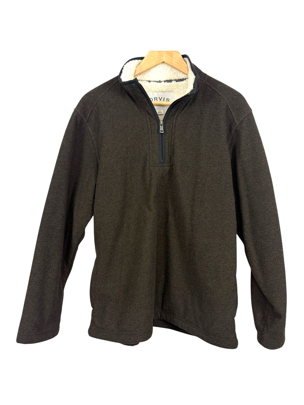 Orvis Sherpa Lined 1/4 Zip Long Sleeve Brown Pullover Sweater Sweatshirt sz L